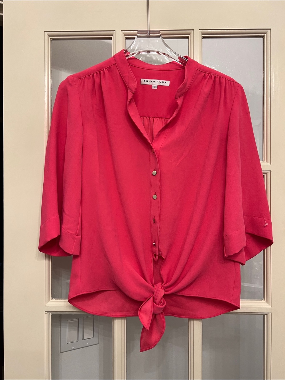 Trina Turk Hot Pink Tie-Front Button Blouse